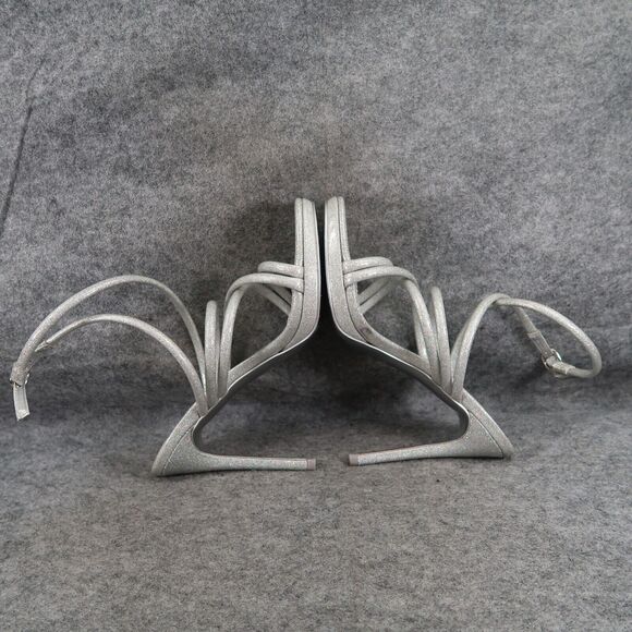 Nine West Shoes Womens 8 Heeled Sandal Ankle Strap Pumps Platform Silver Glitter - Picture 10 of 15